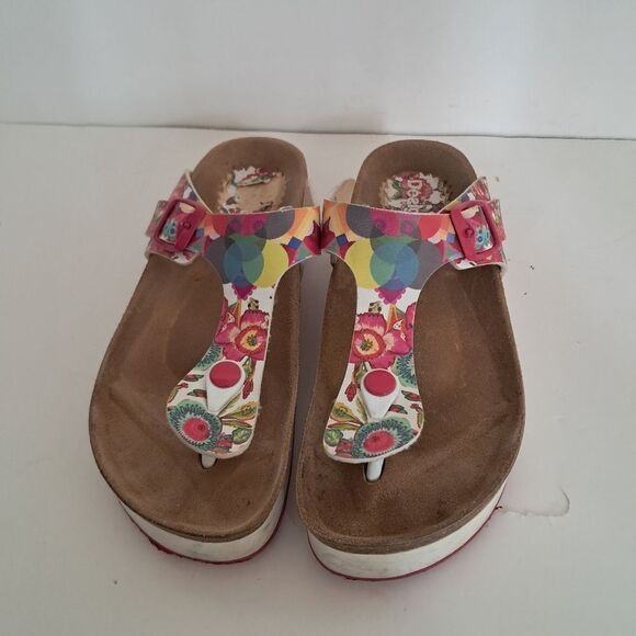 Desigual Sandals Women's 8 Floral Colorful Artsy Summer Boho Coastal Preppy - Picture 2 of 5